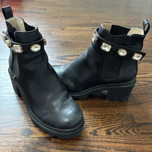 Steve Madden | Black Ankle Boots with Gemstone Accents | 8.5